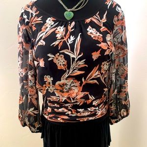 Whitehouse BlackMarket sheer floral blouse built in cami